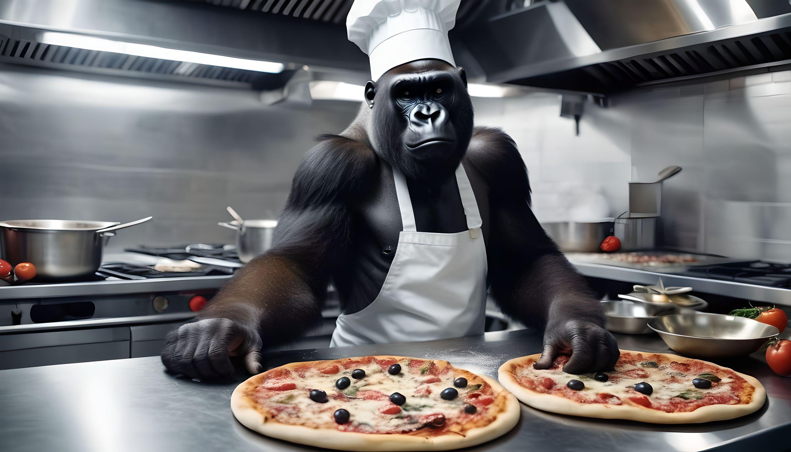 Gorilla eating pizza